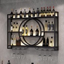 Black/Gold Wine Bottle Holder For Home Bar, Wine Kitchen Storage, Metal Wine Rack Bar Shelves 3 Tier Wall Mounted With Wine Glass Holder Liquor Shelf For Liquor Bottles For Home Bar & Dining Room(Blac