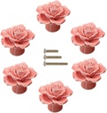 Ceramic Elegant Rose Flower Cabinet Knobs, 6Pcs Pink Vintage Kitchen Rose Flower Drawer Knobs Pull Handles for Girl's Room Dresser Cupboard Wardrobe with 3 Size Screws (6 Pack, Pink)