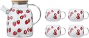Water Carafe Iced Tea Pitcher Glass Water Kettle Tea Set with 4 Cup Teaware Household Summer Drinking Utensil Party Holiday Juice Beverage Teapot Cups Drink Pitcher Water Jar