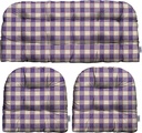 RSH DECOR: 3-Piece Wicker Tufted Cushion Set | 41” x 19" & 19" x 19" | Sunbrella Performance Fabric | Outdoor Settee Loveseat & U-Shape Seat Cushions for Patio Furniture | Encounter Purple Plaid
