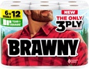 Brawny Tear-A-Square 3-Ply Paper Towels, 6 Double Rolls = 12 Regular Rolls, Strong, Absorbent, and Durable with 3 Sheet Sizes (Quarter, Half, Full)