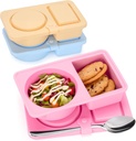 3 PCS Reusable Silicone Snack Containers with Lids Double Compartment Snack Box Container for Food Traval Teens Adults (Pink&Yellow&Blue, 3P)