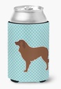 Caroline's Treasures BB3731CC Portuguese Sheepdog Dog Checkerboard Blue Can or Bottle Hugger Cooler Washable Drink Sleeve Collapsible Beverage Insulated Holder, Can Hugger, Multicolor