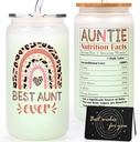 Aunt Gifts, 18 Oz Best Aunt Ever Can Glass Cups, Gifts for Auntie Birthday Mother's Day Valentine's Day