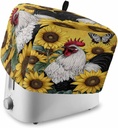 Yellow Sunflower Rooster Toaster Cover 4 Slice, Kitchen Appliance Covers with Pocket & Loop, Retro Rooster Farmhouse Polyester Bread Machine Covers Dust & Fingerprint Protection