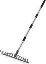 5.2FT Garden Rake, 16 Tines Metal Rakes with Adjustable Stainless Steel Handle, Bowrake for Lawns Heavy Duty Loosening Soil Farming Land Management, Gathering Leaf Yard Rake with Gloves