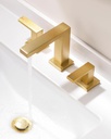 Brushed Gold Bathroom Faucets， Vanity Faucets for Sink 3 Hole ，Two Handles Widespread 4 Inch 8 Inch Brass Bathroom Sink Faucet with Pop Up Drain and Cupc Lead-Free Hose