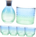 Japanese Sake Set with Elegant Glass Cups and Decorative Sake Bottle Unique Hammered Design for Home Use Gift-giving Peacock Blue Color Bottle and Cups Gift Box