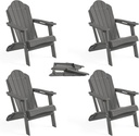 LUE BONA Folding Adirondack Chair, Chairs Set of 4, Cup Holder, Woodgrain, Fire Pit, Patio, Pool, Dark Grey