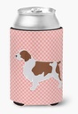 Caroline's Treasures BB3600CC Welsh Springer Spaniel Checkerboard Pink Can or Bottle Hugger Cooler Washable Drink Sleeve Collapsible Beverage Insulated Holder, Can Hugger, Multicolor