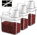 Air Tight Cereal Container Organizer Set of 3-1100ML Total 111oz, Dry Food Storage for Pet Food, Rice, Oatmeal with Pour Spout Lid & Small Plastic Measuring Cup for Flour and Sugar