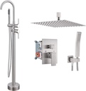 Aolemi Floor Mount Bathtub Faucet Freestanding Tub Filler Brushed Nickel Standing High Flow Shower Faucets with Handheld Shower Mixer Taps Swivel Spout 10’’ Shower System Ceiling Mount Shower Combo